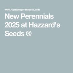 the words new perennials 205 at hazzard's seeds on a gray background