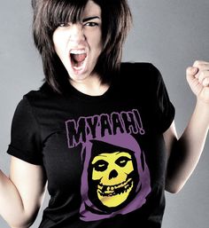 "MYAAH!!" awesome graphic tees from SnorgTees. Heather Cotton Streetwear Top, Heather Cotton Top For Streetwear, Fun Stretch Cotton T-shirt, Edgy Cotton Tops For Everyday, Fitted Purple Cotton T-shirt, Fitted Pre-shrunk T-shirt For Everyday Wear, Purple Cotton Band Merch Tops, Nerd Alert, Looks Great