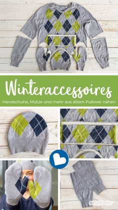 the instructions for how to make an argyle sweater and mittens with this free pattern