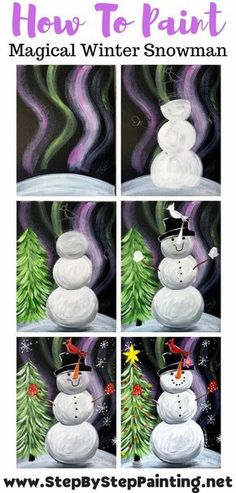 how to paint a snowman in four different stages