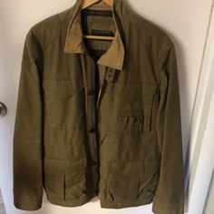 J.Crew Waxed Cotton Field Jacket Sz. M Army Green One Of A Kind Jacket Purchased At A Sample Sale And Never Worn. 5 Large Pockets In The Front, Including A Zipped On Going Sideways. 2 More Large Pockets On The Inside. Zipper Closure Along With 5 Button And Belt Closure For Neck Area. Cotton Fields, Army Green Color, Sample Sale, Field Jacket, Waxed Cotton, Army Green, Green Colors, J Crew, Mens Jackets