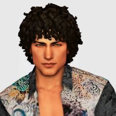 an animated image of a man with black hair and brown eyes wearing a floral shirt