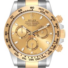 Rolex Daytona Steel Yellow Gold Mens Watch 116503 Box Card. Officially certified chronometer automatic self-winding movement. Rhodium-plated, oeil-de-perdrix decoration, straight line lever escapement, monometallic balance adjusted to 5 positions, shock absorber, self-compensating free sprung Breguet balance spring, Microstella regulating screws, hack mechanism. Stainless steel and 18K yellow gold case 40.0 mm in diameter. 18K yellow gold screw-down pushers. 18K yellow gold Triplock winding crow Rolex Daytona Watch, Gold Diamond Watch, Gold Diamond Watches, Rolex Cosmograph Daytona, Cosmograph Daytona, Rolex Air King, Gold Watch Men, Rolex Models, Rolex Oyster