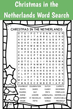 christmas in the netherlands word search for kids to print and color with their own words