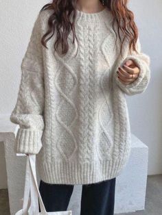 Style: Casual. StreetFabric Content: PolyesterFit Type: Loose fitNeckline: Crew NeckSleeve Length: Long Sleeve Summer Outfit Accessories, Cosy Autumn, Winter Shopping, College Ideas, Jeans Outfit Summer, Urban Fabric, Crop Top Dress, Aesthetic Winter, Cable Knit Jumper