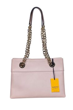 Add a touch of luxury to your look with the Valentino by Mario Valentino shoulder bag. Crafted from high-quality leather in a beautiful light blush pink hue, this bag exudes elegance and sophistication. The gold chain strap adds a unique detail and makes it perfect for any occasion. Made in Italy 100% Leather Fabric lining Magnetic top closure One interior slip pocket One interior zipper pocket Gold chain shoulder strap Height 8.5" Width 12" Depth 5.5" Strap drop 11" Pink Shoulder Bag For Office, Blush Shoulder Bag With Gold-tone Hardware, Top Handle, Pink Shoulder Bag With Gold-tone Hardware For Office, Elegant Pink Shoulder Bag With Silver-tone Hardware, Blush Rectangular Shoulder Bag With Gold-tone Hardware, Blush Shoulder Bag With Gold-tone Hardware, Luxury Blush Satchel Shoulder Bag, Luxury Blush Leather Shoulder Bag, Luxury Blush Shoulder Bag With Detachable Strap