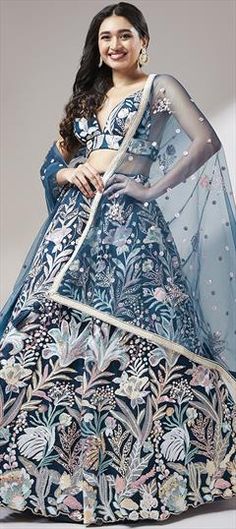 Blue color Lehenga in Net fabric with Sequence work Blue Floral Embroidered Wedding Gown, Blue Floral Embroidery Wedding Gown, Blue Floral Embroidered Sets For Reception, Blue Floral Embroidered Semi-stitched Gown, Blue Saree With Floral Embroidery For Reception, Blue Floral Embroidered Saree For Reception, Blue Traditional Wear With Floral Embroidery For Weddings, Blue Floral Embroidered Sharara For Wedding, Blue Floral Embroidery Sharara For Wedding