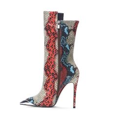 Shop Women's Red-blue Python Printed Vegan Leather Pointed Toe Stiletto Heels Ankle Boots color Blue for Anniversary, Date, Going out, Hanging out with worldwide Free shipping & Free return. Multicolor High Heels For Fall, Trendy Multicolor Ankle Boot Heels, Multicolor High Heels For Winter, Chic Multicolor Pointed Toe Boots, Chic Multicolor High Heel Boots, Multicolor High Heel Boots For Night Out, Multicolor Ankle Boot Heels For Fall, Boots Mid Calf, Pointy Toe Boots