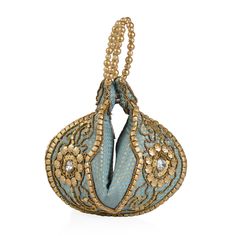 Give your beautiful appearance a touch of style with this aquamarine, gold and beige satin, pearl and acrylic beads potli bag. Designed to match your fascinating appearance, this classic fashion accessory is perfect to stash all your essentials and take your fashion quotient to new heights. Rectangular Beaded Potli Bag For Evening, Evening Rectangular Beaded Potli Bag, Traditional Gold Clutch With Pearl Embroidery, Embellished Potli Bag For Gift, Reception Potli Bag With Pearl Embroidery, Festive Embellished Potli Bag As Gift, Beaded Rectangular Potli Bag For Festive Occasions, Traditional Beaded Pouch Clutch, Festival Beaded Potli Bag As A Gift