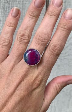 Large Round Pastel Purple Pink Blue Dragon Vein Agate Sterling Silver Fantasy Ring | Boho | Unique Gemstone Ring | Gifts for Her by GildedBug on Etsy Agate Ring As Gift, Round Agate Ring As Gift, Unique Round Agate Ring, Unique Pink Jewelry For Everyday, Everyday Sterling Silver Cabochon Jewelry, Round Agate Ring Gift, Artisan Pink Ring As Gift, Unique Pink Everyday Jewelry, Unique Nickel Free Purple Ring