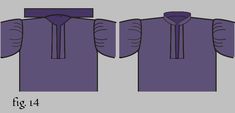 the front and back views of a purple shirt