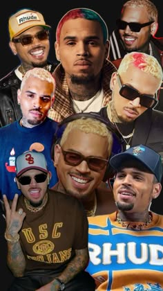 a collage of men with different hair colors and tattoos on their faces, including one man