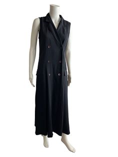 Daniel Hechter gorgeous and elegant black maxi dress. Collared, double breasted, made from viscose 65% 35 % polyester . Size fits like size M, chest 96 cm, hips approx 100cm length, 134cm. Perfect condition Blazer Over Dress Maxi, Black Sleeveless Rayon Maxi Dress, Summer Evening Maxi Dress With Buttons, Sleeveless Maxi Dress With Buttons For Work, Elegant Sleeveless Rayon Maxi Dress, Sleeveless Maxi Dress For Work With Buttons, Black Sleeveless Rayon Midi Dress, Designer Maxi Dress, Daniel Hechter