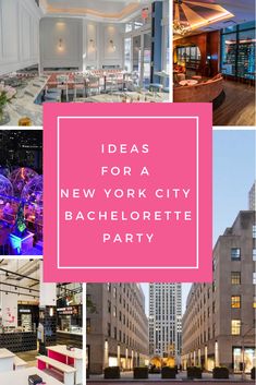 the new york city bachelor party is in pink and white, with lots of tables and chairs