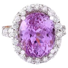 Kunzite Ring, 14k White Gold Diamond Ring, Gold Diamond Ring, White Gold Diamond Rings, Jewelry Ring Box, Lovely Ring, 14k White Gold Ring, Oval Stone, Color Ring