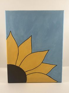 a painting of a sunflower on a blue background