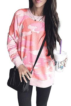 BTFBM Women Camouflage Print Long Sleeve Crew Neck Loose Fit Casual Sweatshirt Pullover Tops Shirts (Red, Medium) at Amazon Women’s Clothing store Stuff To Buy On Amazon, Camouflage Fashion, Leopard Print Sweatshirt, Outfits To Buy, Classy Winter Outfits, Women Sweatshirts, Loose Pullover, Hacks Clothes, Camouflage Print