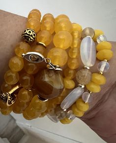 Yellow beaded bracelets 6 bracelets Multi-strand Beaded Bracelets With Large Beads As Gift, Gift Multi-strand Beaded Bracelets With Large Beads, Bohemian Yellow Bracelets With Faceted Beads, Yellow Beaded Bracelets, Bracelet Inspo, Yellow Bracelet, Stretch Bracelet, Stretch Bracelets, San Diego