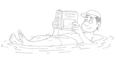 a man laying in the water reading a book