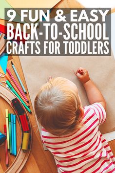 a toddler playing with toys on the floor and back to school crafts for toddlers