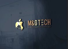 the logo for m & g tech is shown on a dark blue and gold background