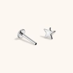 Classic Star Push Pin Flat Back Earring (Titanium - Silver) Nap Earrings, Lobe Piercings, Celestial Crystal, Xmas Wishlist, Cartilage Piercings, Tragus Conch, Wish Upon A Star, Cartilage Earrings Stud, Flat Back Earrings