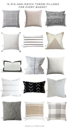 pillows that are all different sizes and colors