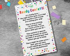 a bookmark with the words ready confetti on it