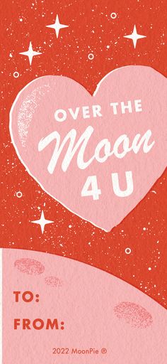 a poster with the words over the moon 4u written in white on a red background