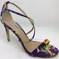 Steve Madden Feliz Multicolor Floral Dressy Strappy Stiletto Condition: New, Unworn Without Box Style: Feliz Color: Purple, White, Yellow Fuchsia Size: 10 Material: Fabric Toe: Open Heel Height: 4in Original Price: $100 Stock Bin: 2 Stock Code: Multiflorai4insm10 Spring Multicolor Heels, Multicolor Floral Print Heels For Spring, Floral Print Heels For Spring, Casual Summer Fitted Heels, Fitted Floral Print Heels For Spring, Multicolor Fitted Open Toe Heels, Trendy Fabric Heels Fitted, Trendy Fabric Heels With Fitted Design, Vibrant Multicolor Summer Heels