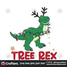 a t - shirt with the words tree rex on it's chest and reindeer antlers around its neck