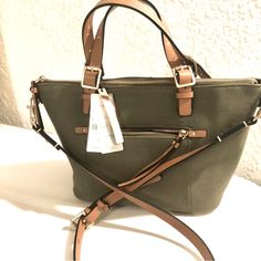 Parfois, Nwt, Canvas, Waterproof, One Strap Convertible (Hand To Shoulder), Khaki Green Women’s Bag, Interior And Exterior Zippered Pockets, Silver Accented Hardware, Casual, Contemporary, On The Go, Travel, Vacations, Career, Professional, See Pics For More Information On The Measurements Travel Satchel With Detachable Strap In Khaki, Khaki Travel Satchel With Detachable Strap, Khaki Satchel With Detachable Strap For Travel, Spring Travel Khaki Shoulder Bag, Green Travel Satchel For Spring, Spring Travel Green Satchel, Green Spring Travel Satchel, Travel Satchel With Zipper Closure In Khaki, Khaki Travel Satchel With Zipper Closure