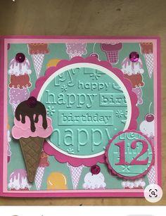 a birthday card with an ice cream cone on it and the words happy 21st written in large letters