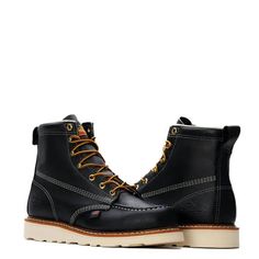 Style: 814-6201 **Please allow 2 weeks or longer for shipment.** Thorogood® American Heritage 6″ black moc toe work boots always put substance over style – but the black full-grain leather looks great too. Strong and durable, just like the person who wears them, these boots are up to the task and built to last. The six-inch shaft and fiberglass shank give you the support and flexibility you need when you’re on your feet all day, and the MAXWear Wedge™ slip-resistant outsole will help you stay on