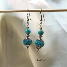 Ornamental Turquoise Colored Beads On Round Pewter Charm Bead. Ear Hooks Are Surgical Stainless Steel Hooks. Ornament Earrings, Jewelry Turquoise, Beaded Ornaments, Ear Hook, Turquoise Color, Turquoise Jewelry, Round Beads, Blue And Silver, Bead Charms