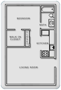 the floor plan for a two bedroom apartment with an attached kitchen and living room area