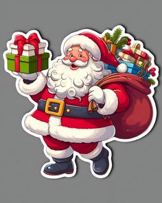 a cartoon santa clause holding a bag of gifts