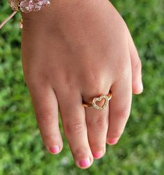 14K Gold Plated For reference: Model is 5 years old wearing a size 4 Heart Ring, Gold Rings, Gold Plate, Size 4, Plating, Ring, Gold, How To Wear, Quick Saves