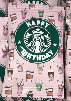 starbucks birthday plates are stacked on top of each other