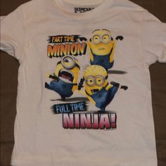 Part Time Minion Full Time Ninja New Without Tags Size Medium Fun Yellow Tops With Funny Print, Cute Yellow Top With Character Print, Fun Yellow Tops With Character Print, Cute Yellow Tops With Character Print, Cute Yellow Pre-shrunk Tops, Playful Yellow Top With Funny Print, Playful Yellow Shirt With Graphic Print, Yellow Short Sleeve Top With Character Print, Minion Tshirt Ideas