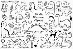 doodle dinosaurs clipart for kids to color and practice their name in the form of letters