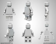 several different views of the same lego character's head and body, all in white