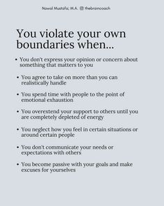 Credit: thebraincoach  Recognize when you've crossed your boundaries and commit to stopping. This pin encourages self-awareness and self-care by promoting healthy boundaries. Respect your limits and prioritize your well-being. Learn to say no and honor your boundaries to maintain emotional and mental health. Embrace assertiveness and empower yourself to protect your personal space and values. 🌿💖 Boundaries With Addicts, How To Prioritize Your Relationship, I Vs You Statements, How To Maintain Healthy Relationship, Boundaries With Myself, Self Respect Tips, Values And Boundaries, How To Stop Getting Attached Easily, How To Build Boundaries