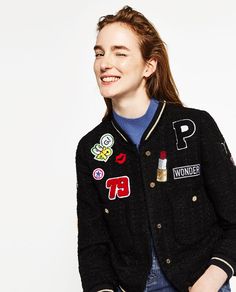 PATCH JACKET Zara Collection, Black Tweed, Patches Jacket, Oversized Jacket, Clothes Ideas, Zara Black, Clothing For Women, Canada Goose Jackets