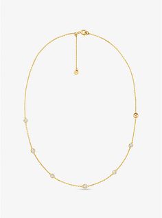 Precious Metal-Plated Sterling Silver Cubic Zirconia Necklace | Michael Kors Michael Kors Classic Yellow Gold Jewelry, Classic Round Michael Kors Jewelry, Apply Perfume, Zirconia Necklace, Michael Kors Jewelry, Cubic Zirconia Necklace, Precious Metal, Necklace Sterling Silver, Gold Plating