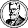 an old photo of a man with glasses and a beard in a round frame on a white background