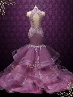 Purple Sexy Mermaid Wedding Dress with Ruffle Skirt GLORIA Wedding Mermaid Dress With Ruffles And Fitted Bodice, Fitted Bodice Mermaid Dress With Ruffles For Wedding, Purple Mermaid Dress For Wedding, Tulle Mermaid Dress With Ruffles, Fitted Wedding Gown With Ruffled Skirt, Fitted Ruffle Evening Dress For Quinceanera, Fitted Wedding Dress With Ruffles For Prom Season, Fitted Evening Dress With Ruffled Skirt For Wedding, Fitted Purple Mermaid Dress With Ruffles