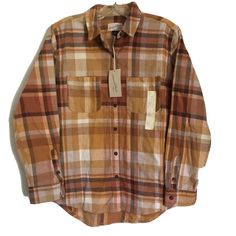 Plaid Shirt Size Small Summer Orange Umisex. Condition Is "New With Tags". Shipped With Usps First Class. Brown Cotton Flannel Shirt For Spring, Trendy Brown Cotton Shirt, Trendy Plaid Cotton Tops, Spring Brown Cotton Flannel Shirt, Brown Flannel Outfit, Relaxed Fit Plaid Top With Pockets, Orange Flannel Shirt Women, Orange Flannel, Cheap Vintage Brown Flannel Shirt