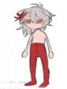 an anime character with grey hair and red pants