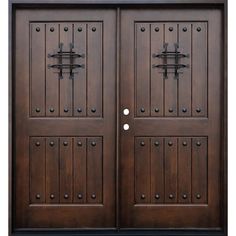 two brown doors with metal handles on each side